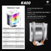 JUNGLE LEOPARD K400 ARGB RAINBOW WHITE CPU Cooler 4 Heatpipe INTEL LGA - Image 3