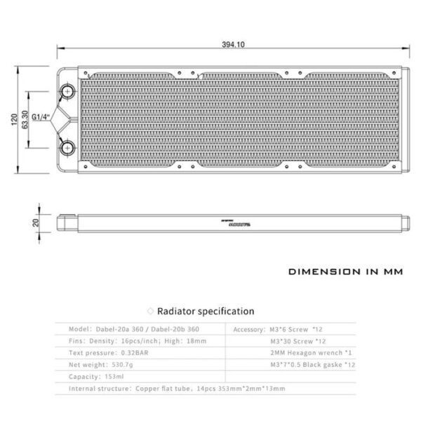BARROW Dabel-20b 360 Cooper Radiator 360mm BLACK (Ketebalan 20mm ...