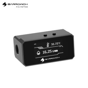 barrow fbft08 multimode oled water temperature and flow meter with overheat alarm intelligent shutdown black water cooling cooler pc computer
